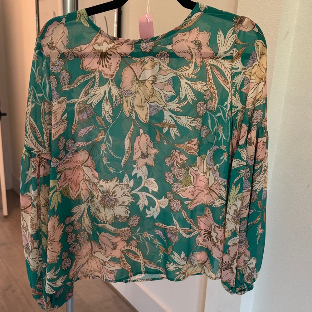 Flying Tomato Green Floral Sheer Blouse